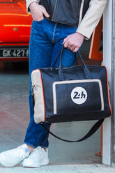 24H Le Mans Austin 48h black leather travel bag